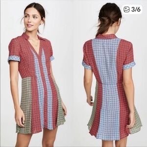 ALICE + OLIVIA ABELIA BUTTON DOWN SHIRT DRESS HEART FLOWER CHERRY